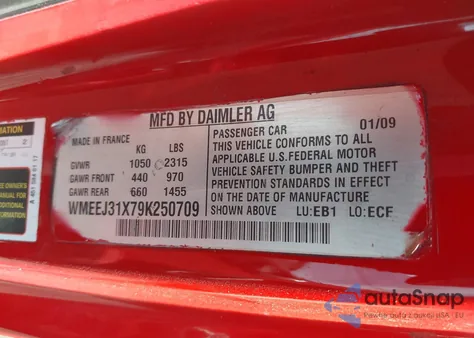 2009 Smart Fortwo Brabus from USA, damaged, VIN WMEEJ31X79K250709